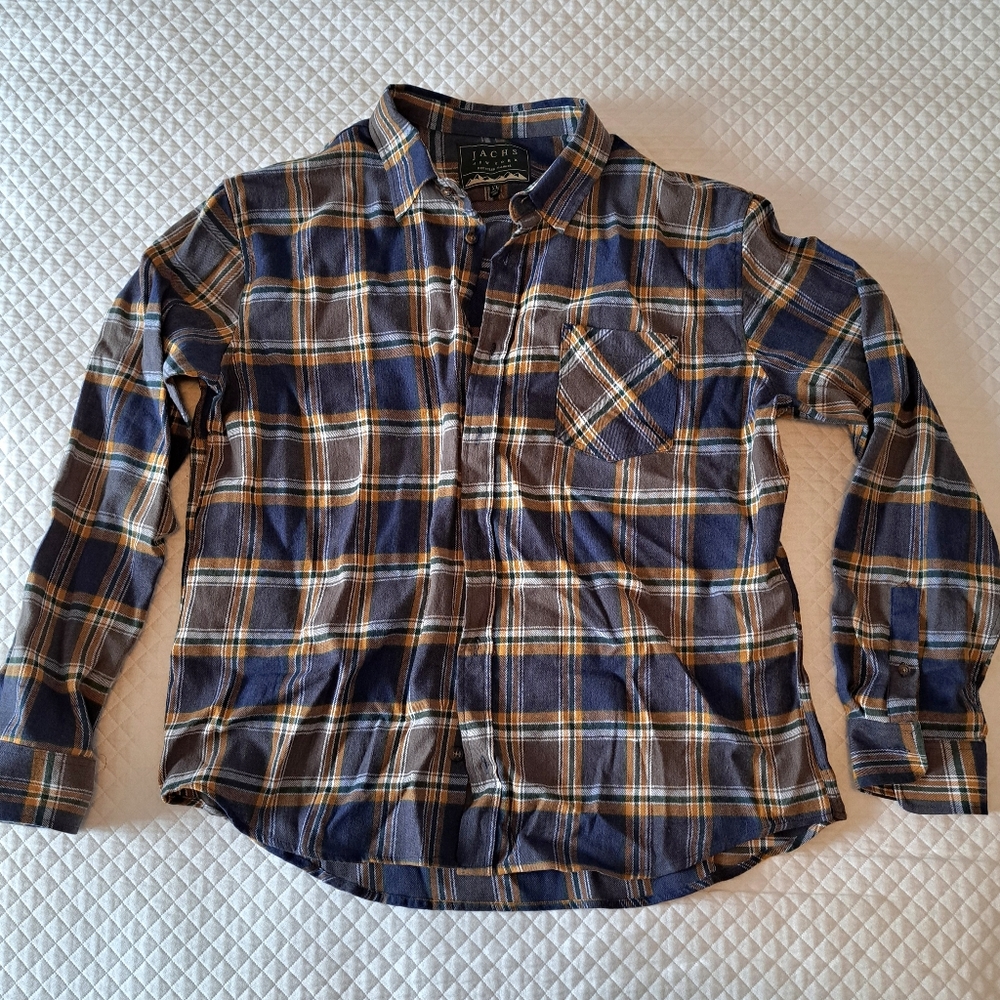 Jachs New York Recycled Flannel Shirt Navy and Brown Men’s Sz XL